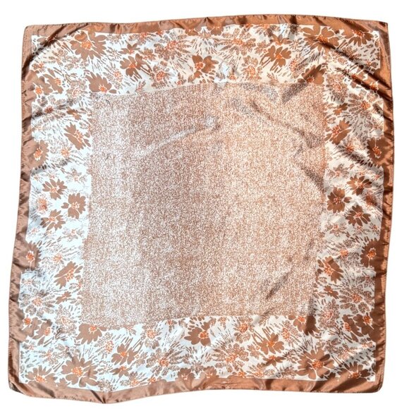 2/$30 Elegant Lady Modern Floral Style Ginger Taupe Peach Satin Silk Scarf - Picture 4 of 8